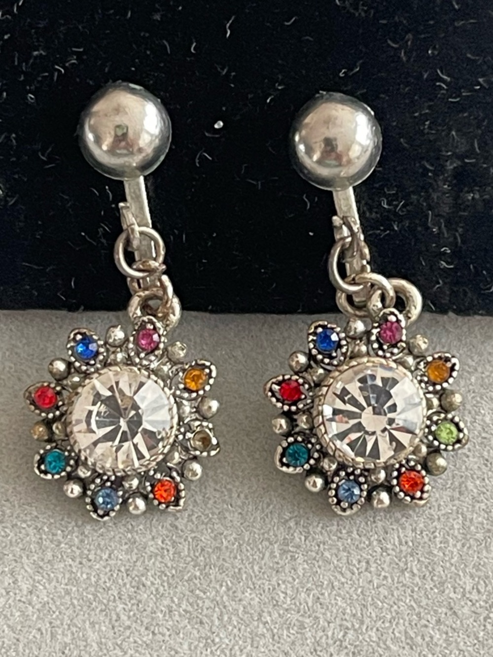 Silver-Tone Multicolor Crystal Sunburst Drop Earrings